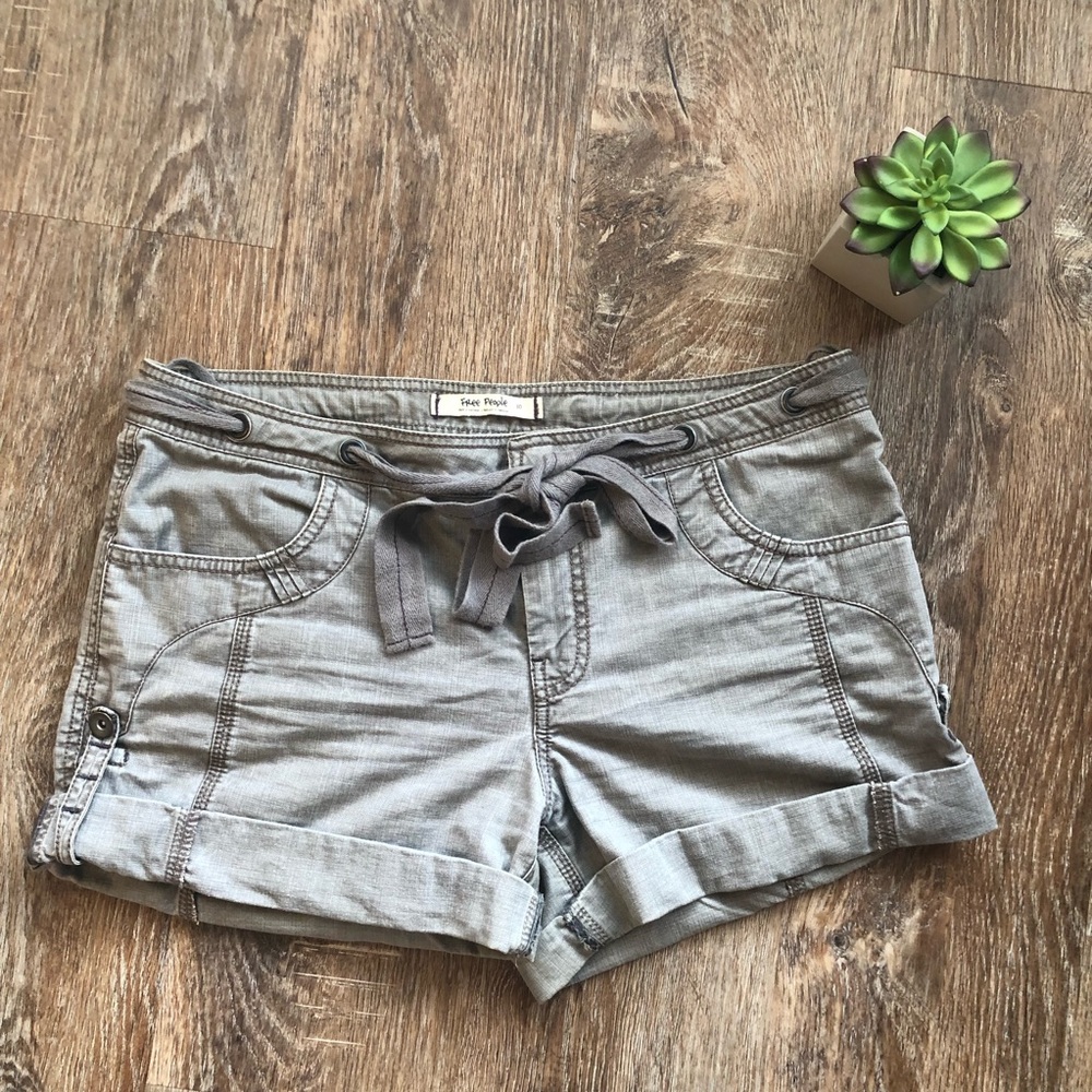 Free People Gray Drawstring Cuffed Shorts